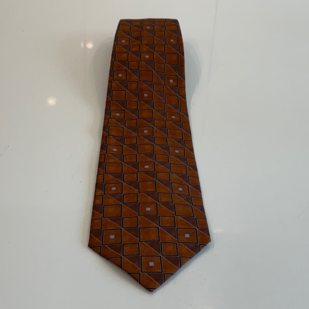 Carlos Devenezia, Roma Barcelona, Geometric Brown and Blue  Silk Tie
